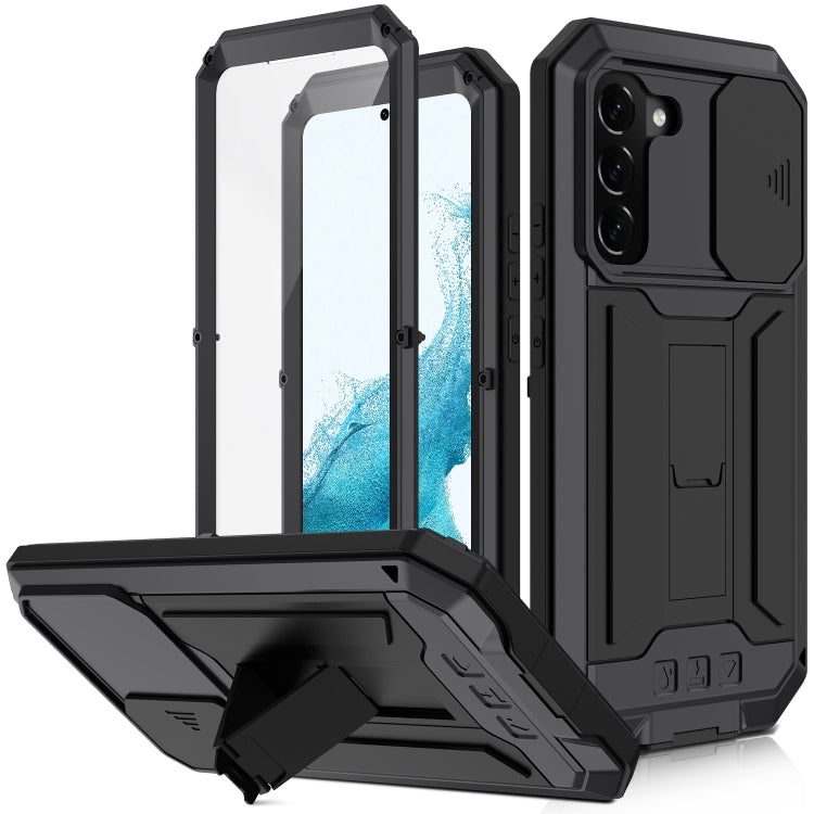 Custodia per telefono con supporto scorrevole in metallo + silicone per fotocamera R-JUST, For Samsung Galaxy S22 5G, For Samsung Galaxy S22+ 5G, For Samsung Galaxy S22 Ultra 5G