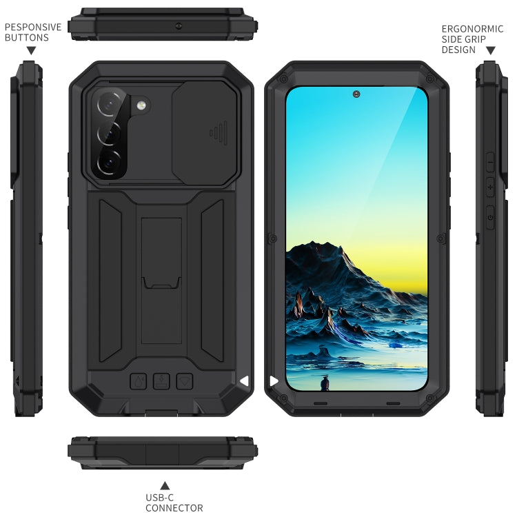 Custodia per telefono con supporto scorrevole in metallo + silicone per fotocamera R-JUST, For Samsung Galaxy S22 5G, For Samsung Galaxy S22+ 5G, For Samsung Galaxy S22 Ultra 5G