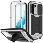 Custodia per telefono con supporto scorrevole in metallo + silicone per fotocamera R-JUST, For Samsung Galaxy S22 5G, For Samsung Galaxy S22+ 5G, For Samsung Galaxy S22 Ultra 5G
