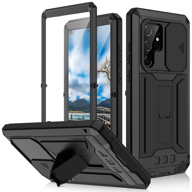 Custodia per telefono con supporto scorrevole in metallo + silicone per fotocamera R-JUST, For Samsung Galaxy S22 5G, For Samsung Galaxy S22+ 5G, For Samsung Galaxy S22 Ultra 5G