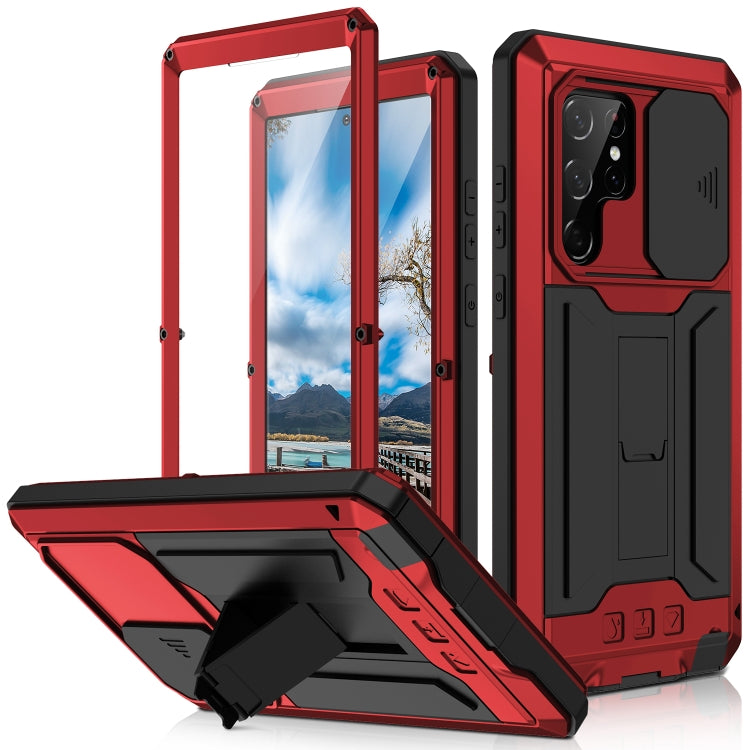 Custodia per telefono con supporto scorrevole in metallo + silicone per fotocamera R-JUST, For Samsung Galaxy S22 5G, For Samsung Galaxy S22+ 5G, For Samsung Galaxy S22 Ultra 5G