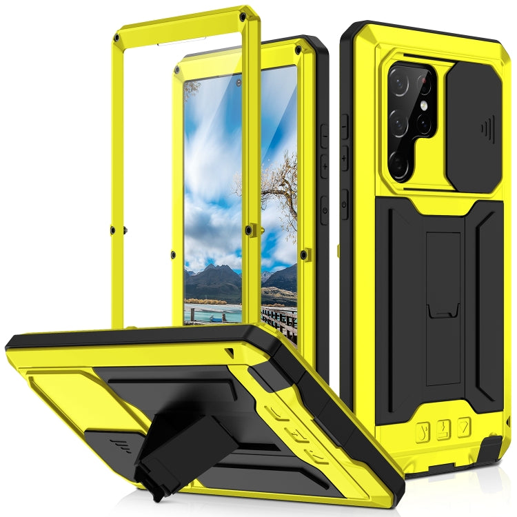Custodia per telefono con supporto scorrevole in metallo + silicone per fotocamera R-JUST, For Samsung Galaxy S22 5G, For Samsung Galaxy S22+ 5G, For Samsung Galaxy S22 Ultra 5G