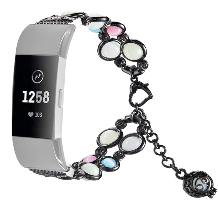 Cinturino in acciaio con perline luminose in agata, For Fitbit Charge 5