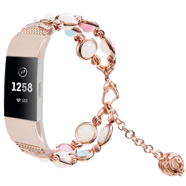 Cinturino in acciaio con perline luminose in agata, For Fitbit Charge 5