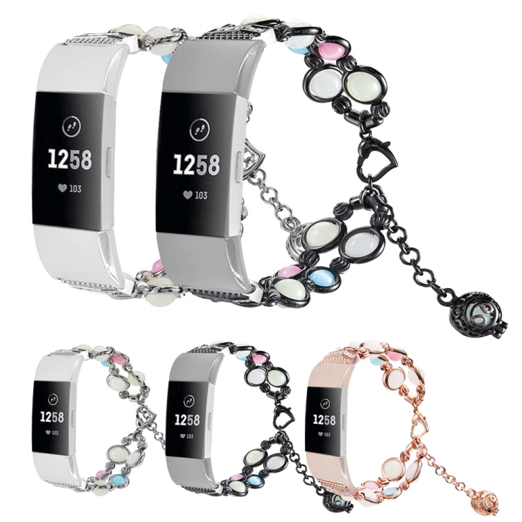 Cinturino in acciaio con perline luminose in agata, For Fitbit Charge 5