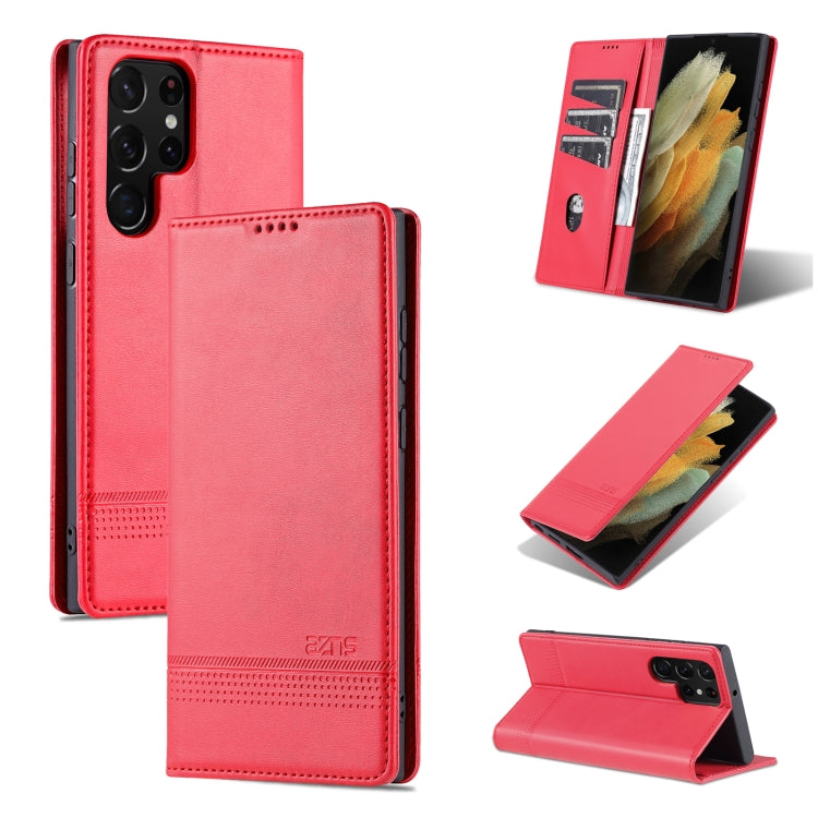 AZNS Custodia per telefono in pelle a vibrazione orizzontale con struttura in vitello magnetico, For Samsung Galaxy S22 Ultra 5G