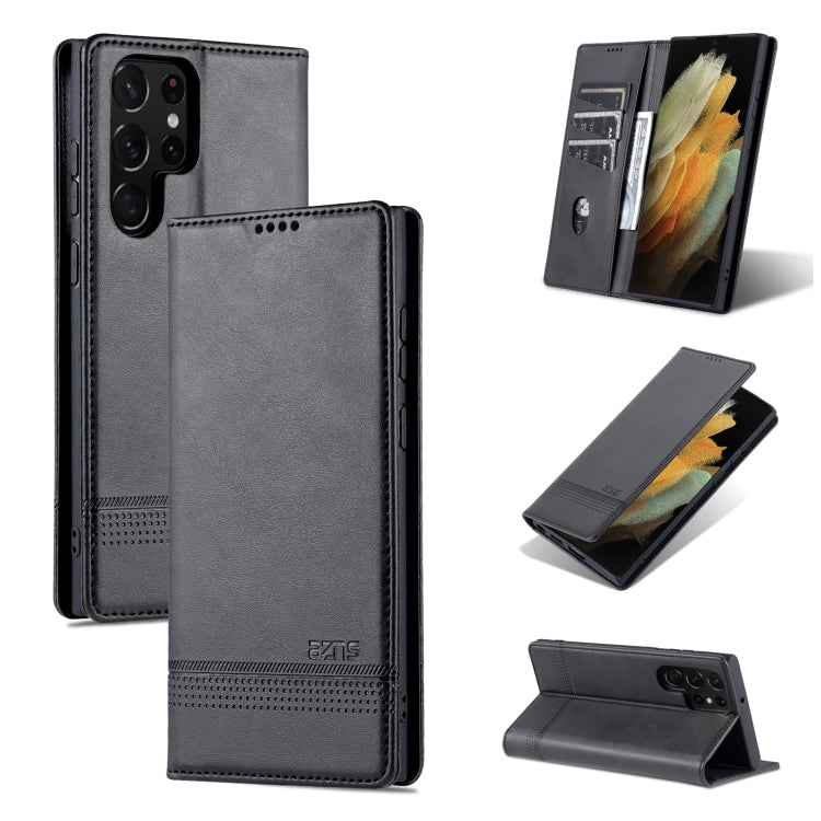 AZNS Custodia per telefono in pelle a vibrazione orizzontale con struttura in vitello magnetico, For Samsung Galaxy S22 Ultra 5G