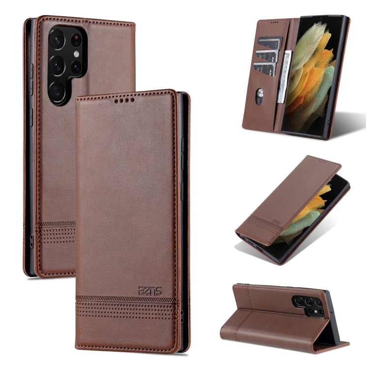 AZNS Custodia per telefono in pelle a vibrazione orizzontale con struttura in vitello magnetico, For Samsung Galaxy S22 Ultra 5G