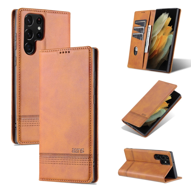 AZNS Custodia per telefono in pelle a vibrazione orizzontale con struttura in vitello magnetico, For Samsung Galaxy S22 Ultra 5G