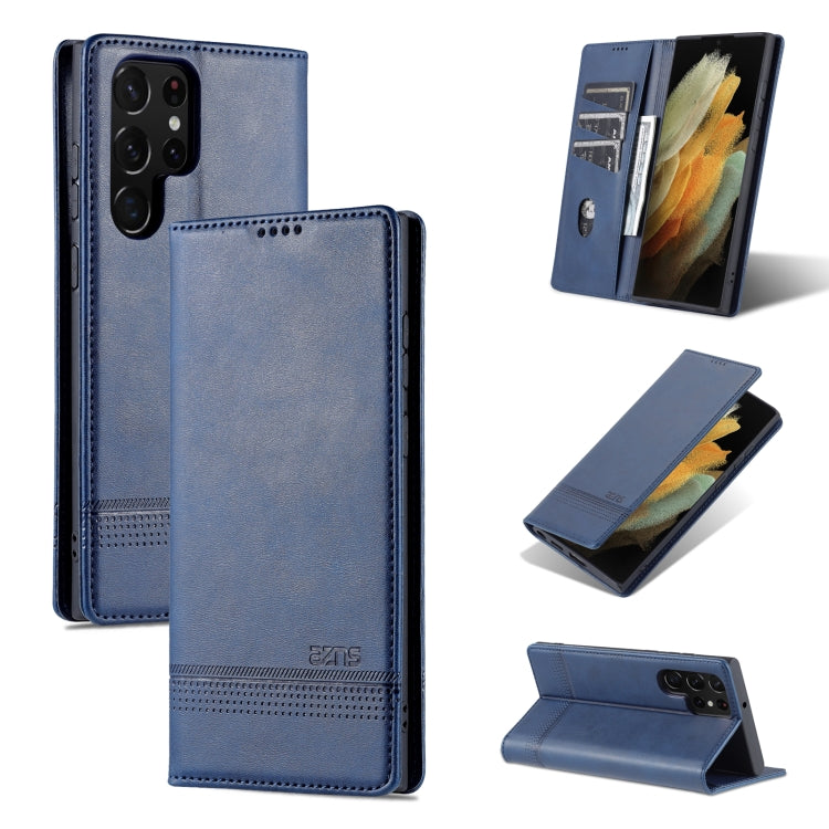 AZNS Custodia per telefono in pelle a vibrazione orizzontale con struttura in vitello magnetico, For Samsung Galaxy S22 Ultra 5G
