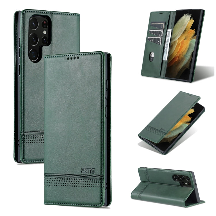 AZNS Custodia per telefono in pelle a vibrazione orizzontale con struttura in vitello magnetico, For Samsung Galaxy S22 Ultra 5G