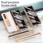 Custodia per telefono Lychee con slot per penna a cerniera elettrolitica, For Samsung Galaxy Z Fold3 5G
