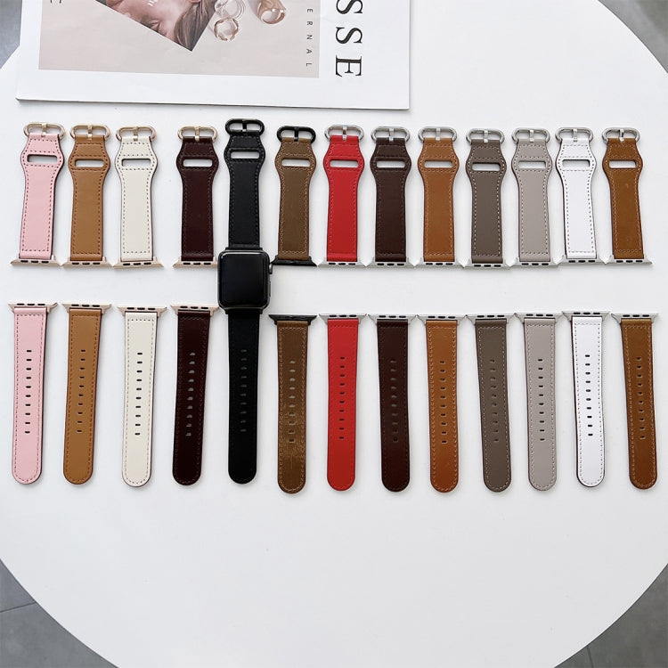Cinturino in vera pelle con fibbia ovale per Apple Watch Series, 7 45mm / 6&SE&5&4 44mm / 3&2&1 42mm