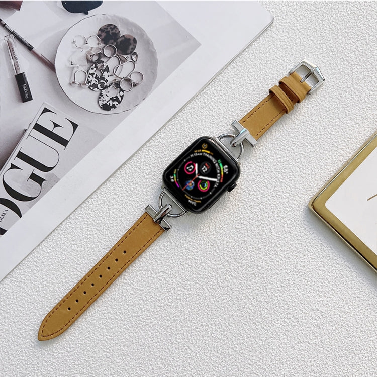 Acciaio a forma di D + cinturino in vera pelle per Apple Watch Series, 7 41mm / 6&SE&5&4 40mm / 3&2&1 38mm, 7 45mm / 6&SE&5&4 44mm / 3&2&1 42mm