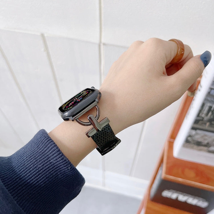 Acciaio a forma di D + cinturino in vera pelle per Apple Watch Series, 7 41mm / 6&SE&5&4 40mm / 3&2&1 38mm, 7 45mm / 6&SE&5&4 44mm / 3&2&1 42mm
