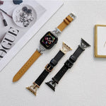 Acciaio a forma di D + cinturino in vera pelle per Apple Watch Series, 7 41mm / 6&SE&5&4 40mm / 3&2&1 38mm, 7 45mm / 6&SE&5&4 44mm / 3&2&1 42mm