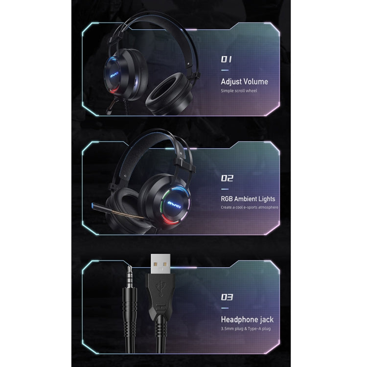 awei GM-2 USB + 3,5 mm Ambient Light Gaming Cuffie cablate con microfono, GM-2