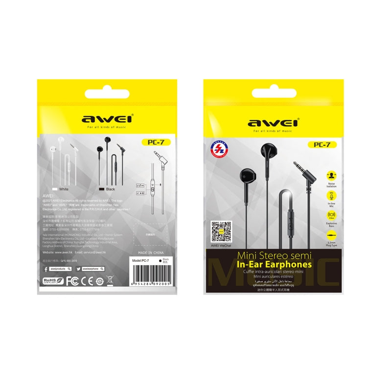 awei PC-7 Mini Auricolare semi-in-ear stereo cablato, PC-7(Black), PC-7(White)