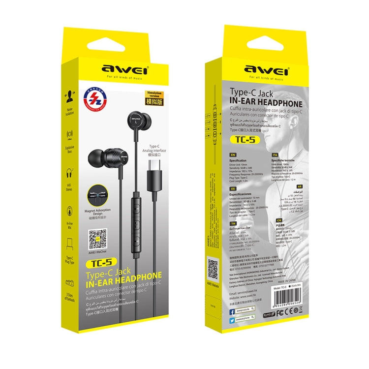 awei TC-5 Type-C / USB-C Mini Auricolare stereo cablato in-ear, TC-5