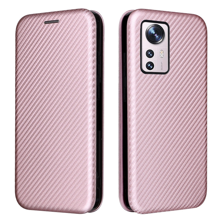 Custodia per telefono in PU con vibrazione orizzontale magnetica in fibra di carbonio, For Xiaomi 12 Pro
