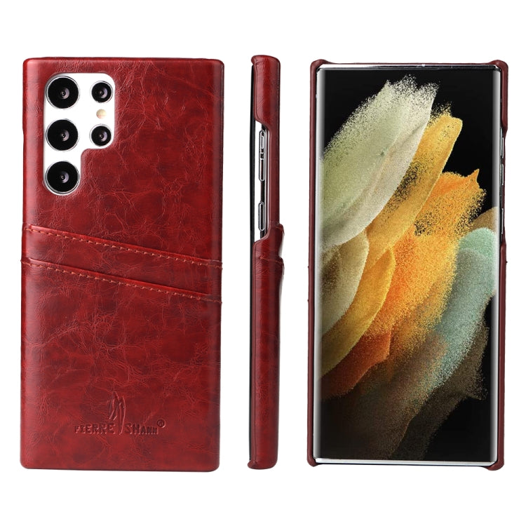 Fierre Shann Retro Oil Wax Texture PU Custodia in pelle con slot per schede, For Samsung Galaxy S22 Ultra 5G, For Samsung Galaxy S22+ 5G, For Samsung Galaxy S22 5G