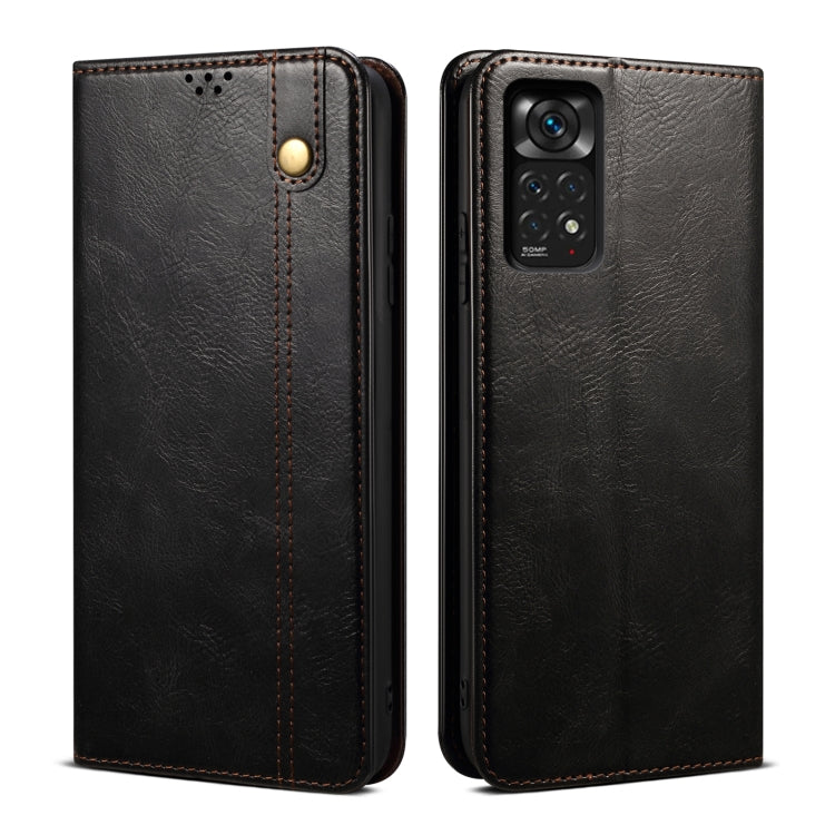 Custodia per telefono in pelle con trama di cavallo pazzo in cera d'olio, For Xiaomi Redmi Note 11S / Note 11 Foreign Version