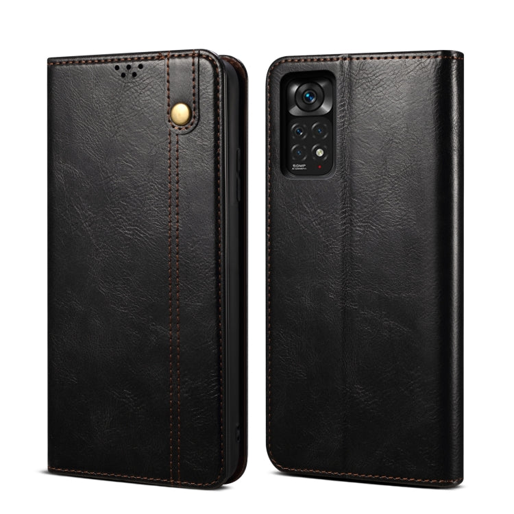 Custodia per telefono in pelle con trama di cavallo pazzo in cera d'olio, For Xiaomi Redmi Note 11S / Note 11 Foreign Version