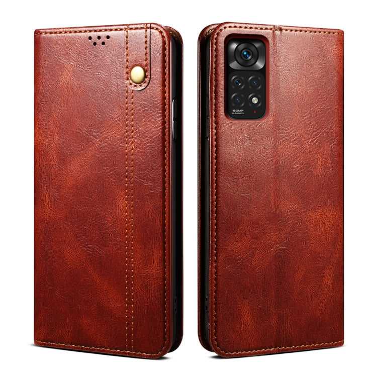Custodia per telefono in pelle con trama di cavallo pazzo in cera d'olio, For Xiaomi Redmi Note 11S / Note 11 Foreign Version