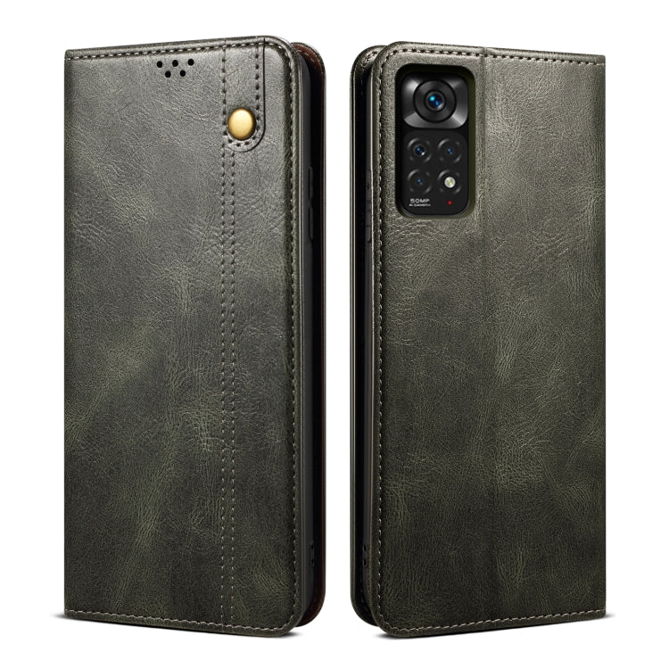 Custodia per telefono in pelle con trama di cavallo pazzo in cera d'olio, For Xiaomi Redmi Note 11S / Note 11 Foreign Version