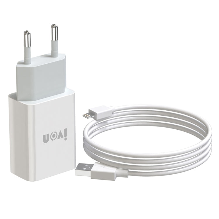 IVON AD-33 2 in 1 Caricatore da viaggio con porta USB singola da 2,1 A + set di cavi dati da USB a 8 pin da 1 m,, EU Plug, US Plug