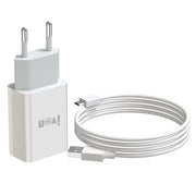 IVON AD-33 2 in 1 Caricatore da viaggio con porta USB singola da 2,1 A + set di cavi dati da USB a Micro USB da 1 m,, EU Plug, US Plug
