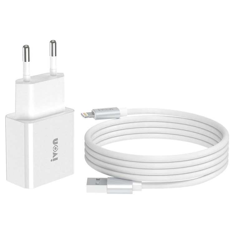 IVON AD-35 2 in 1 18W QC3.0 Caricabatteria da viaggio con porta USB + Set di cavi dati da USB a 8 pin da 1 m,, EU Plug, US Plug