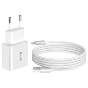 IVON AD-35 2 in 1 18W QC3.0 Caricabatteria da viaggio con porta USB + Set di cavi dati da USB a 8 pin da 1 m,, EU Plug, US Plug
