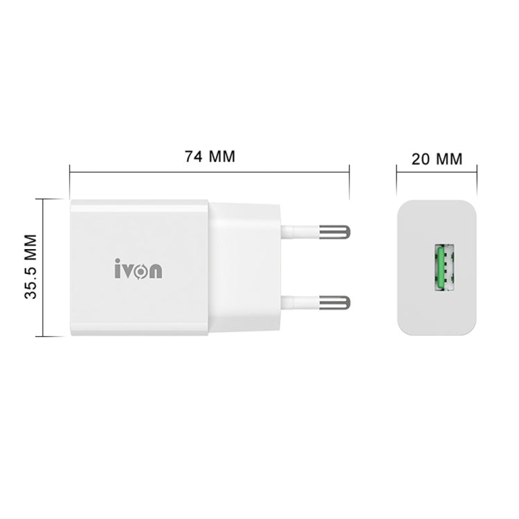 IVON AD-35 Caricatore da viaggio USB QC3.0 18W con cavi USB-C