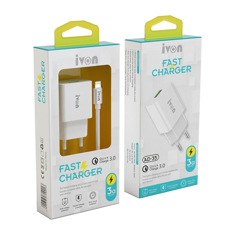 IVON AD-35 Caricatore da viaggio USB QC3.0 18W con cavi USB-C