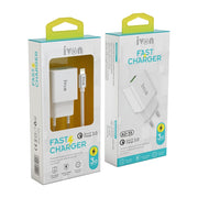 IVON AD-35 2 in 1 Caricatore da viaggio con porta USB QC3.0 da 18 W + set di cavi dati da USB a USB-C / Type-C da 1 m,, EU Plug, US Plug