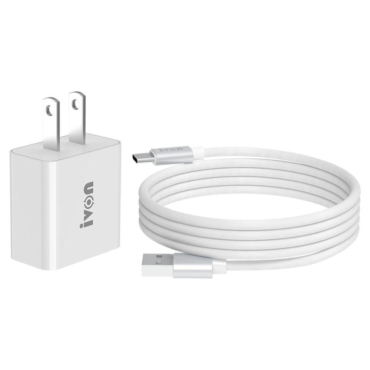 IVON AD-35 Caricatore da viaggio USB QC3.0 18W con cavi USB-C