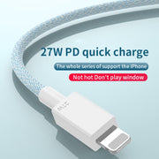 Cavo dati intrecciato a ricarica rapida da 27 W PD USB-C / Type-C a 8 pin, lunghezza cavo: 1 m, 27W