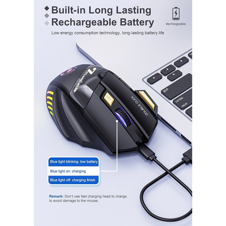 iMICE GW-X7 2.4G + Bluetooth Dual Mode Mouse da gioco wireless ricaricabile silenzioso a 7 pulsanti con luci RGB colorate, GW-X7 2.4G + Bluetooth