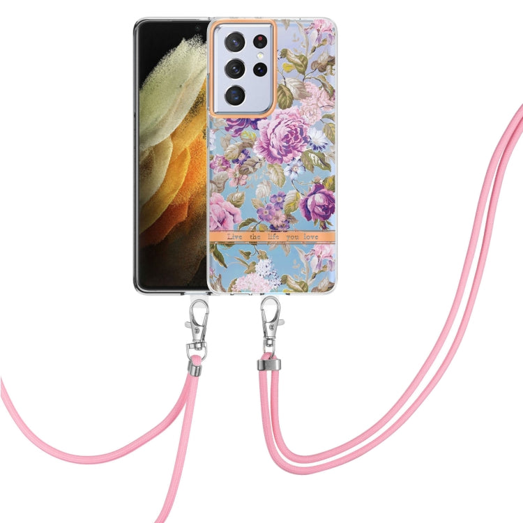 Custodia per telefono in TPU serie Flowers con cordino, For Samsung Galaxy S21+ 5G, For Samsung Galaxy S21 Ultra 5G, For Samsung Galaxy S21 FE 5G, For Samsung Galaxy S20 5G