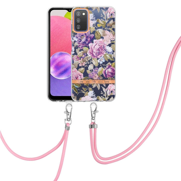 Custodia per telefono in TPU serie Flowers con cordino, For Samsung Galaxy A03s 166mm, For Samsung Galaxy A12, For Samsung Galaxy A13 5G, For Samsung Galaxy A21s