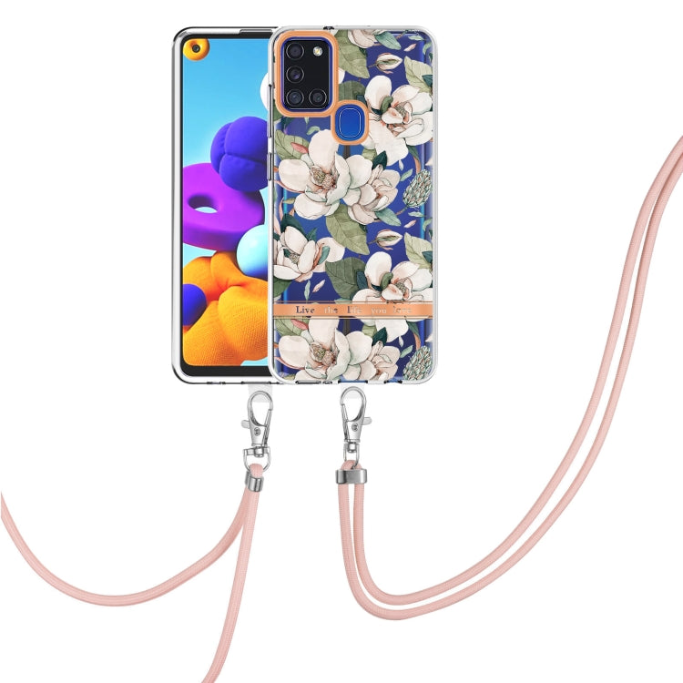 Custodia per telefono in TPU serie Flowers con cordino, For Samsung Galaxy A03s 166mm, For Samsung Galaxy A12, For Samsung Galaxy A13 5G, For Samsung Galaxy A21s