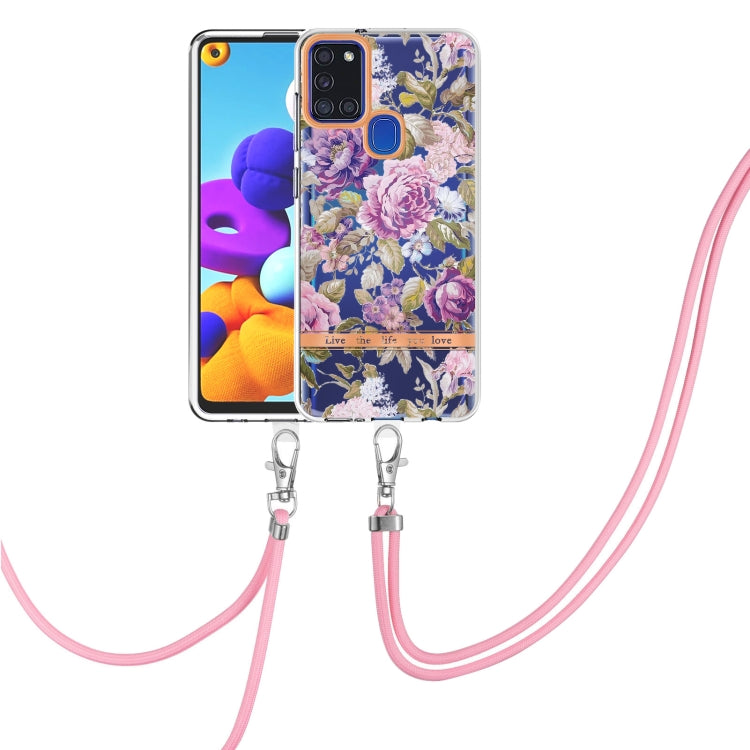 Custodia per telefono in TPU serie Flowers con cordino, For Samsung Galaxy A03s 166mm, For Samsung Galaxy A12, For Samsung Galaxy A13 5G, For Samsung Galaxy A21s