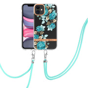 Custodia per telefono in TPU serie Flowers con cordino, For iPhone 11, For iPhone 11 Pro Max, For iPhone 12 Pro Max, For iPhone 12