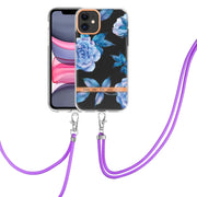 Custodia per telefono in TPU serie Flowers con cordino, For iPhone 11, For iPhone 11 Pro Max, For iPhone 12 Pro Max, For iPhone 12