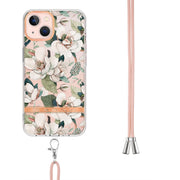 Custodia per telefono in TPU serie Flowers con cordino, For iPhone 13, For iPhone 13 mini, For iPhone 13 Pro, For iPhone 13 Pro Max