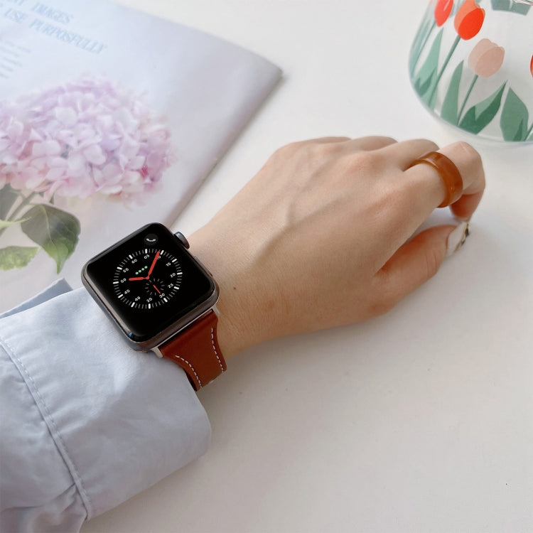 Cinturino in pelle a trama piatta per Apple Watch Series, 7 41mm / 6&SE&5&4 40mm / 3&2&1 38mm, 7 45mm / 6&SE&5&4 44mm / 3&2&1 42mm