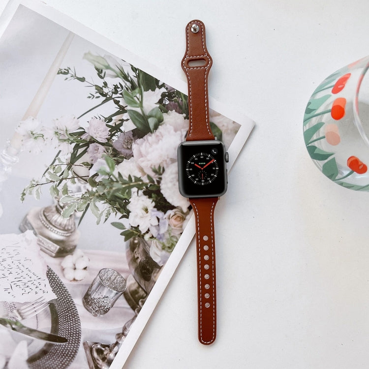 Cinturino in pelle a trama piatta per Apple Watch Series, 7 41mm / 6&SE&5&4 40mm / 3&2&1 38mm, 7 45mm / 6&SE&5&4 44mm / 3&2&1 42mm