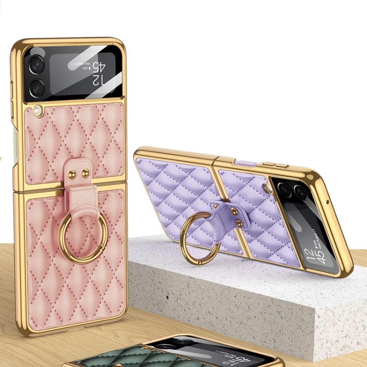 Placcatura integrata GKK + Custodia per telefono in pelle con anello, For Samsung Galaxy Z Flip3 5G
