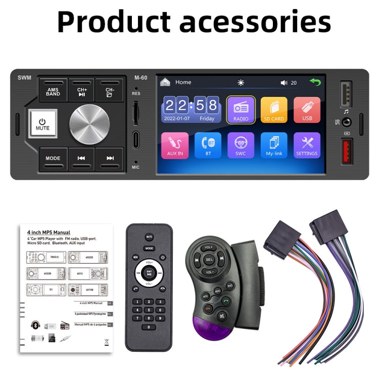 M-60 Ricevitore autoradio touch screen da 4,0 pollici Lettore MP5 Bluetooth con telecomando, FM60